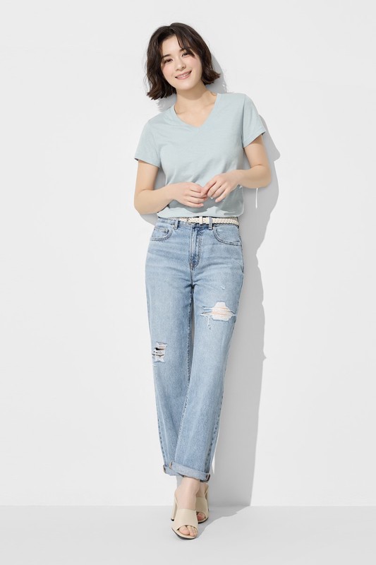 竹節棉V領T恤-女