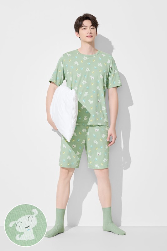 蠟筆小新快乾棉印花家居套裝-男