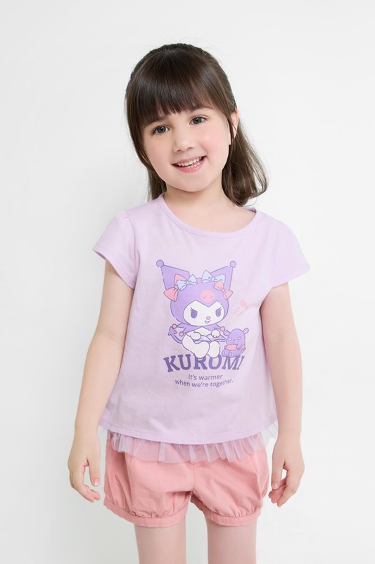 三麗鷗網紗拼接印花T恤-17-童