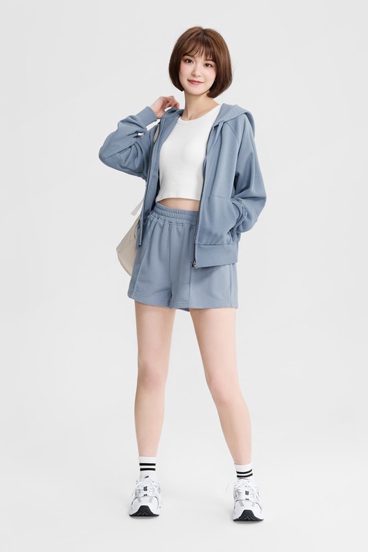 毛圈寬鬆短版連帽外套-女