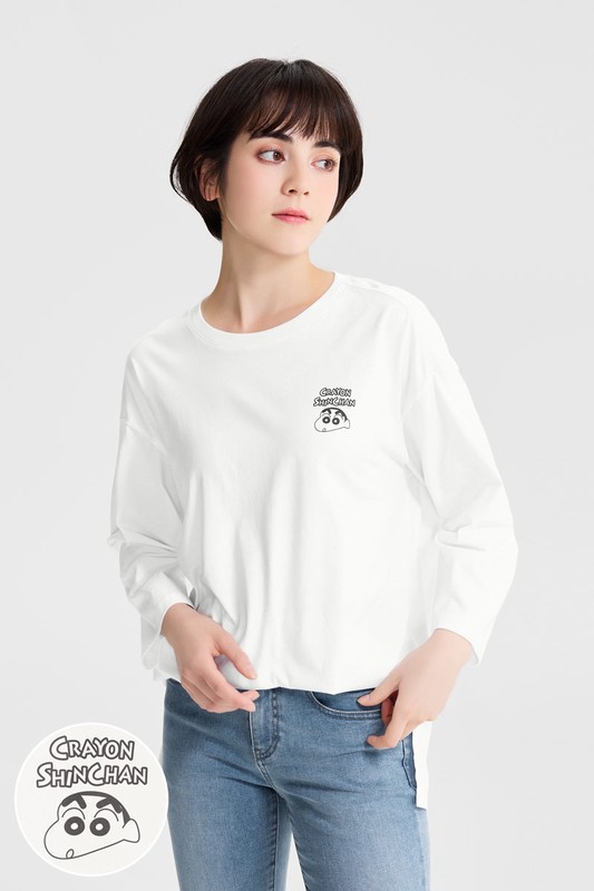 蠟筆小新寬長版八分袖印花T恤-10-女
