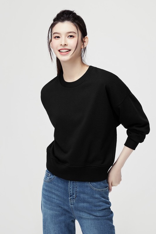 毛圈寬版休閒圓領衫-女