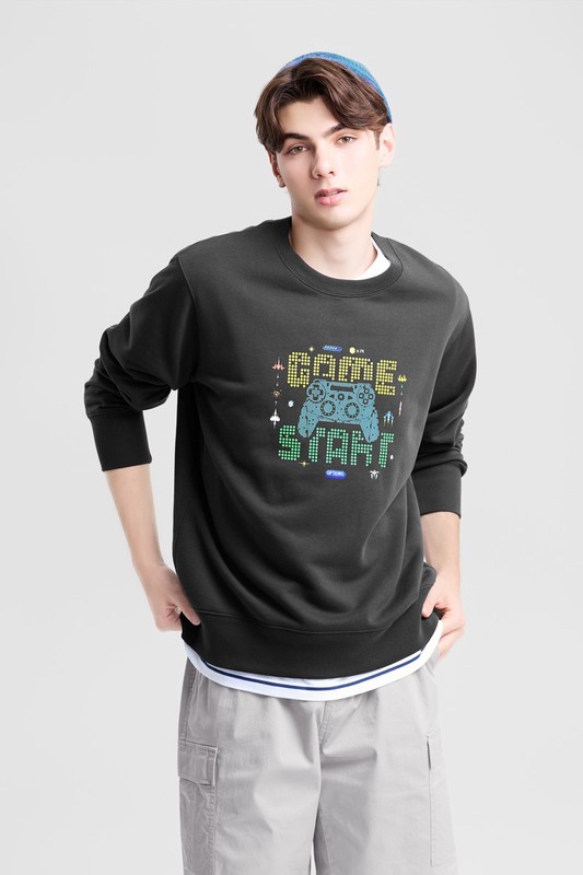 電玩毛圈印花圓領衫-男