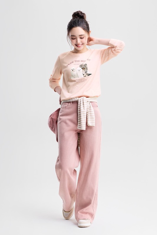 狗狗長袖印花T恤-女