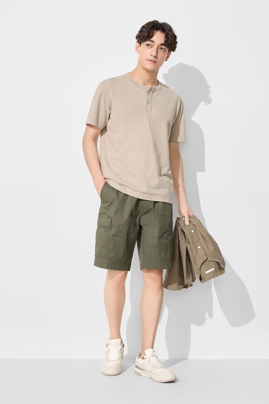 竹節棉亨利領T恤-男