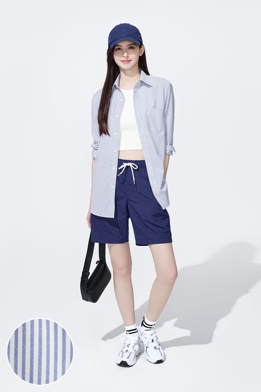 商務彈性條紋長袖襯衫-男