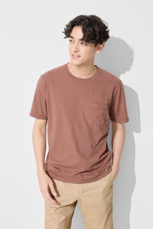 竹節棉口袋圓領T恤-男