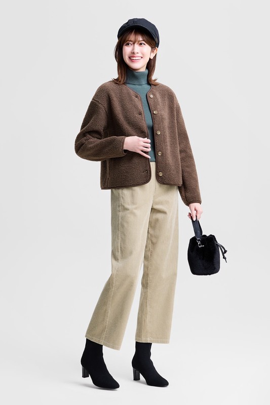 仿羊羔絨開襟外套-女