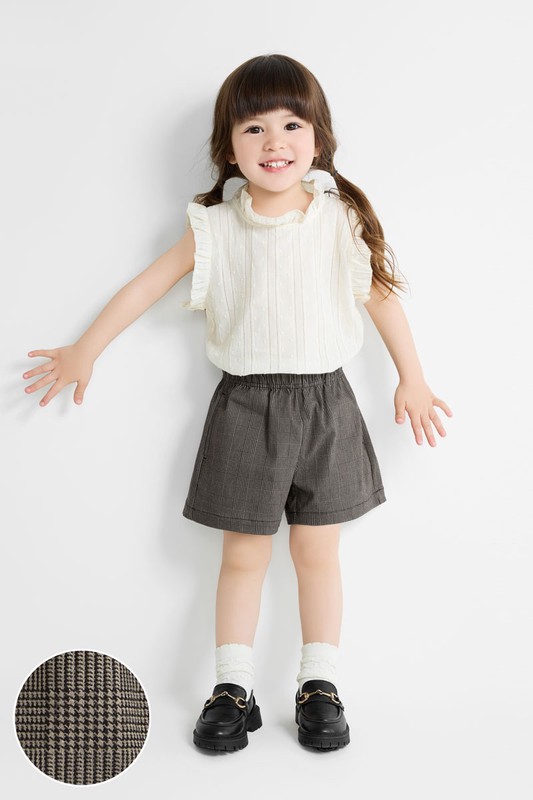 彈力格紋短褲-童