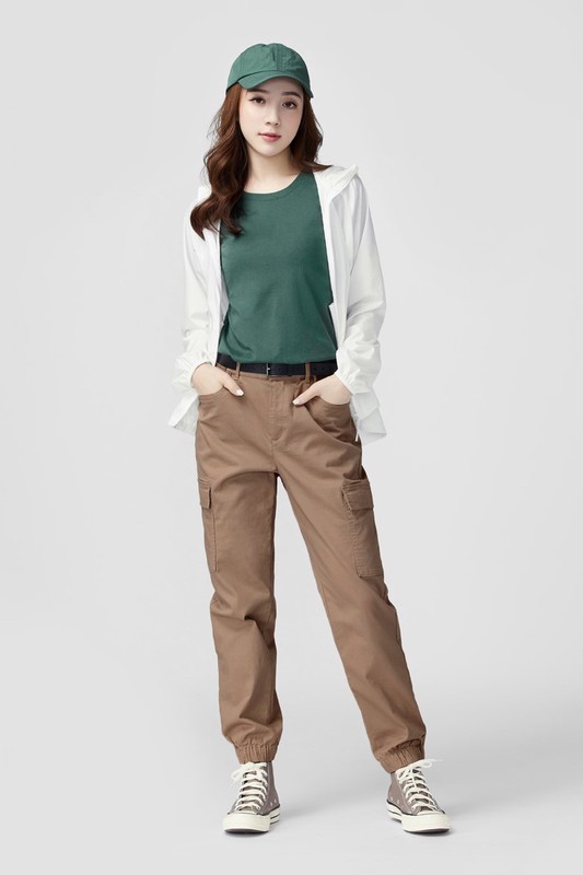 棉質工裝束口褲-女