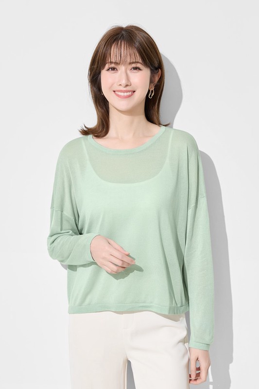 透膚寬鬆短版針織衫-女