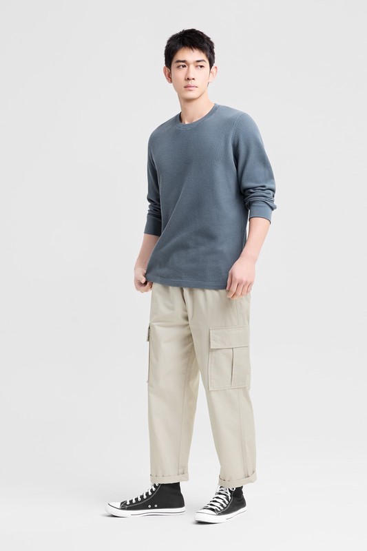 華夫格圓領長袖T恤-男