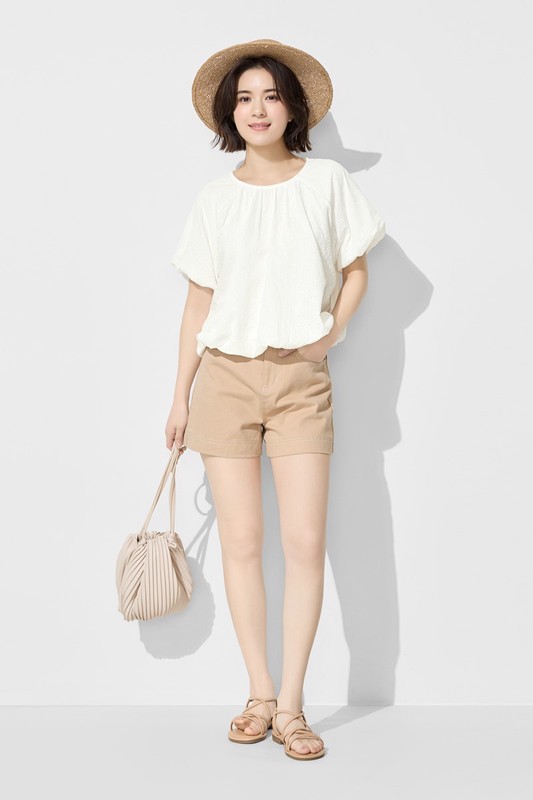 壓線多色高腰牛仔短褲-女