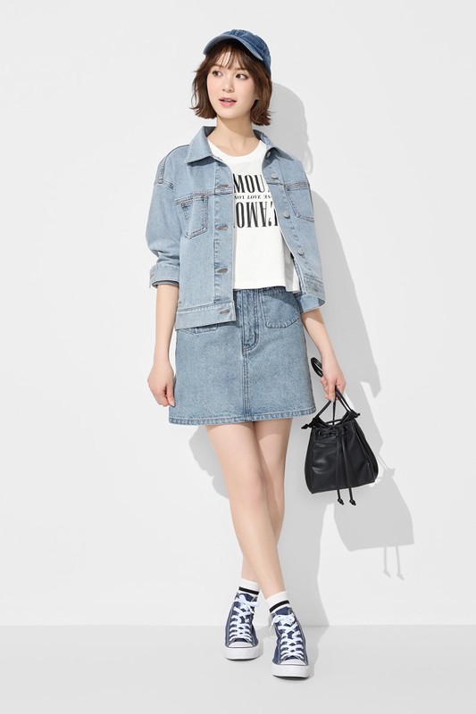 牛仔連褲短裙-女