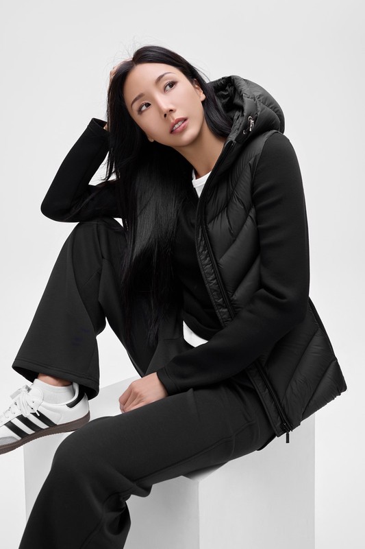 極輕羽絨拼接連帽外套-女