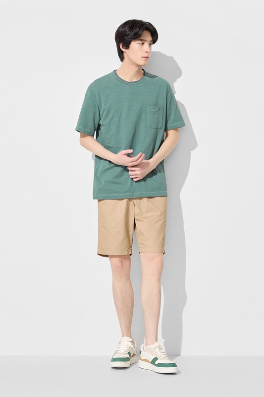 竹節棉口袋圓領T恤-男
