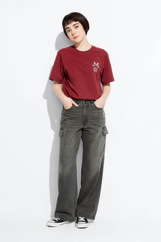 工裝牛仔寬褲-女