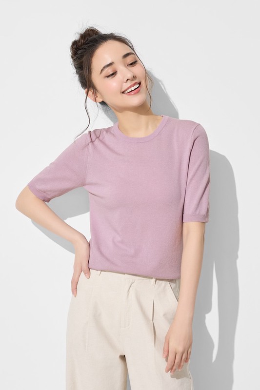 圓領五分袖針織衫-女