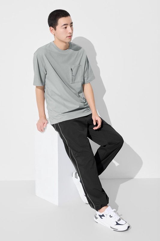 純棉厚寬版拉鍊袋五分袖T恤-男