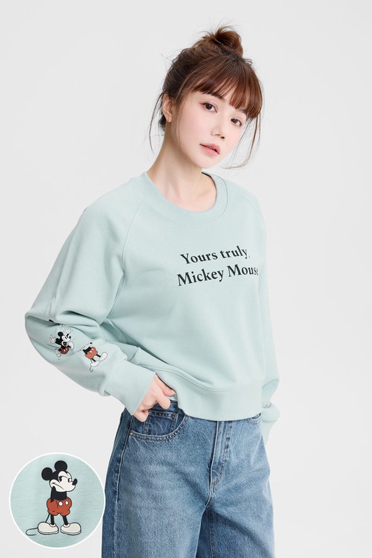迪士尼系列毛圈寬短版印花圓領衫-10-女