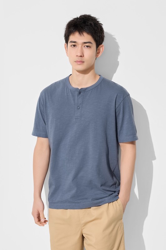 竹節棉亨利領T恤-男