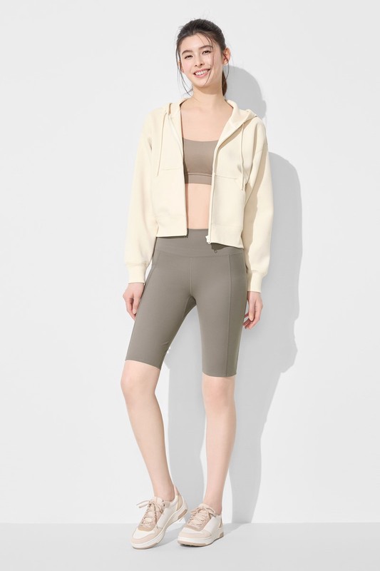 吸排附口袋中度五分緊身短褲-女