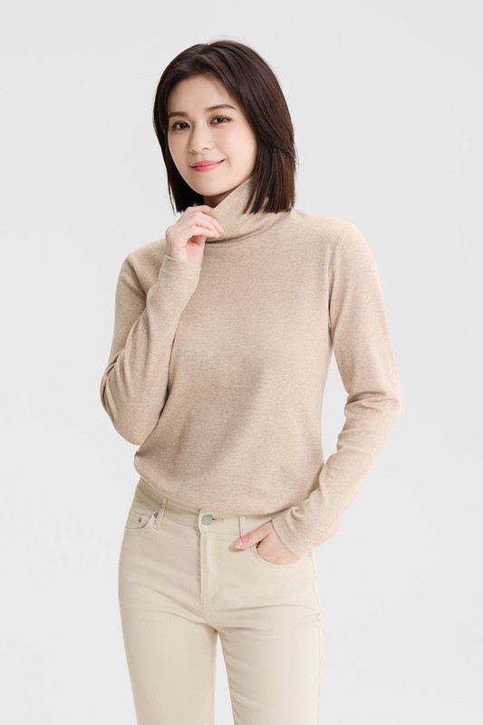 彈性柔滑棉高領T恤-女