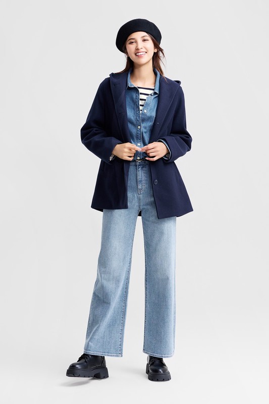 高腰牛仔寬褲-女