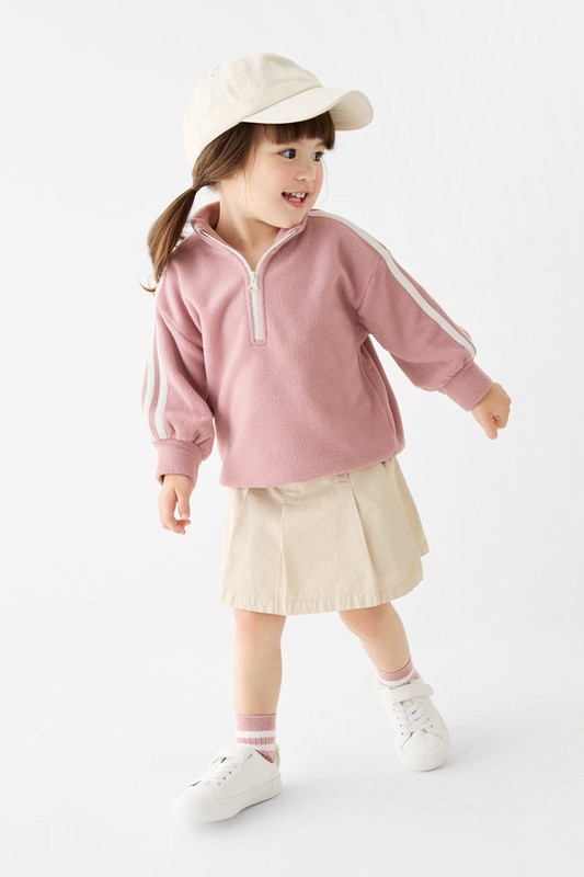 Fleece側邊線條半開襟寬版上衣-童