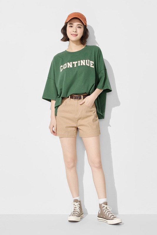 壓線多色高腰牛仔短褲-女