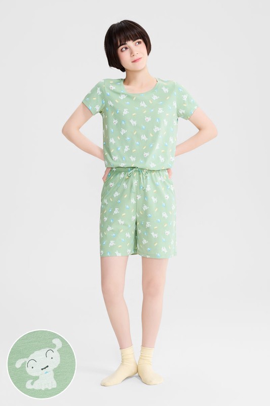 蠟筆小新快乾棉印花家居套裝-女