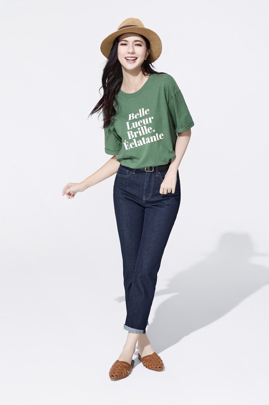 竹節棉落肩寬版文字T恤-女