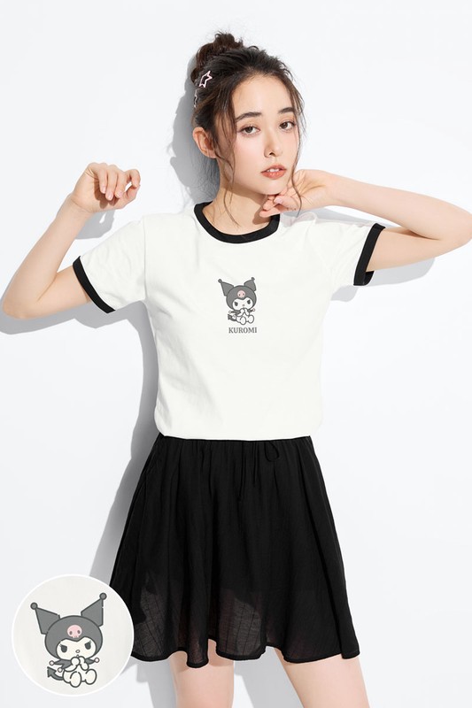 三麗鷗羅紋配色印花T恤-07-女