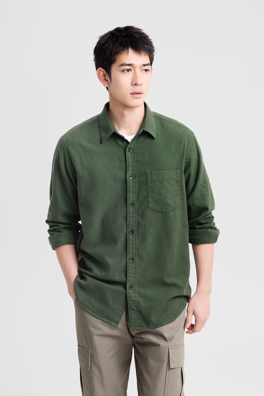 法蘭絨長袖襯衫-男