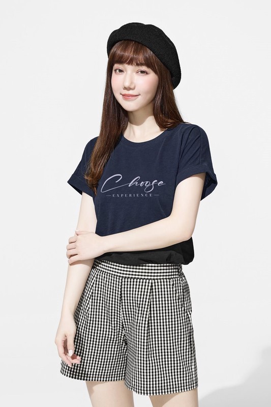 竹節棉文字寬版T恤-女