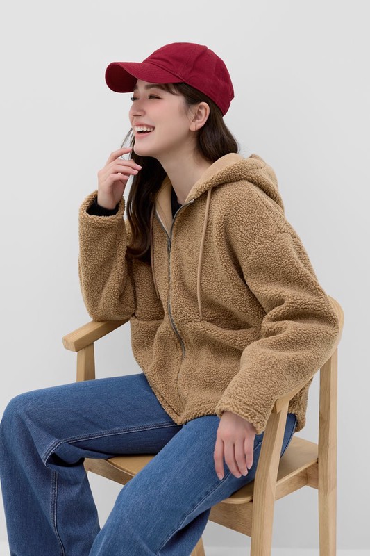 仿羊羔絨連帽外套-女