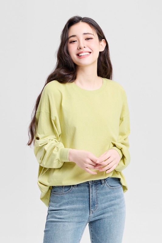 棉質寬鬆泡泡袖上衣-女