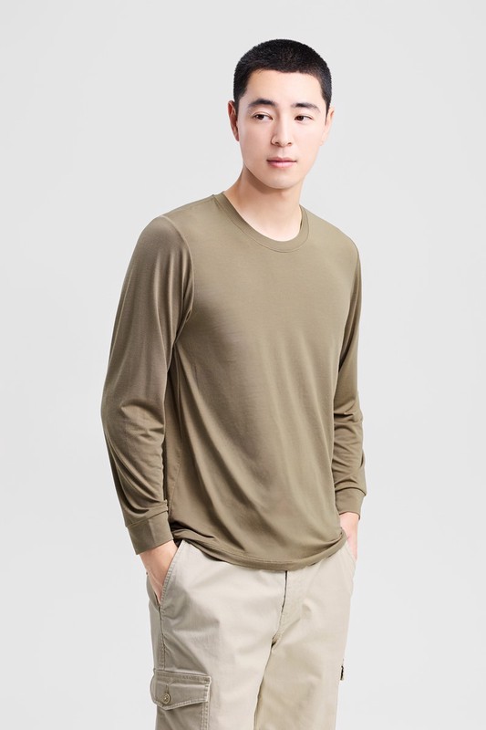 heatup圓領九分袖上衣-男