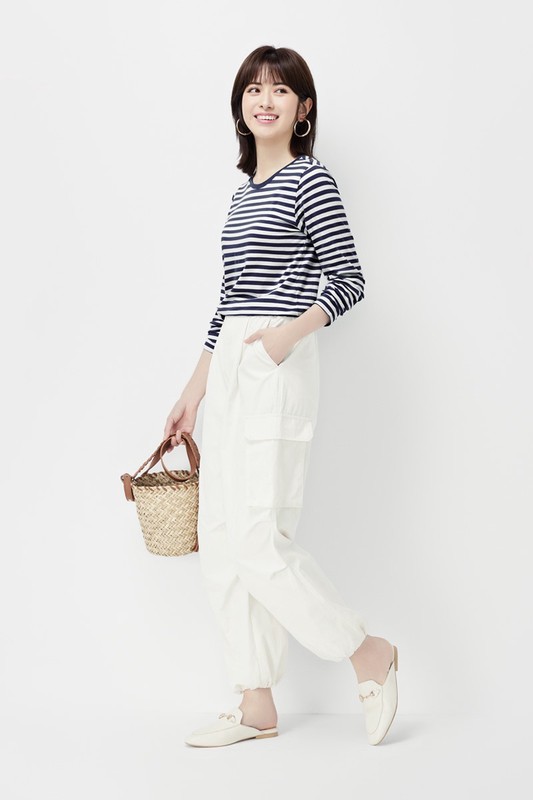 純棉條紋長袖T恤-女