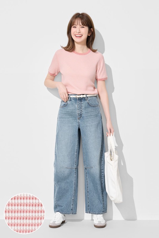 華夫格條紋短袖T恤-女