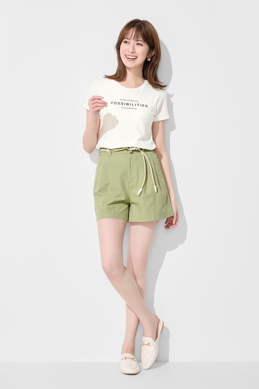 棉麻打褶短褲-女