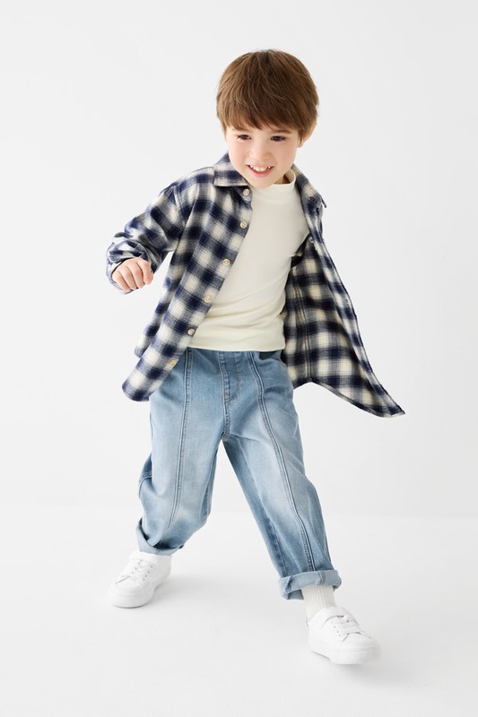 法蘭絨格紋襯衫-童
