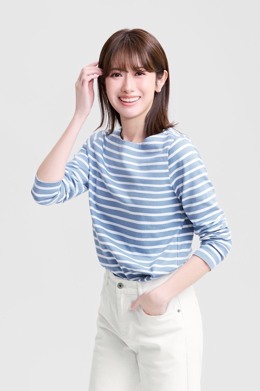 純棉粗紡條紋船型領T恤-女