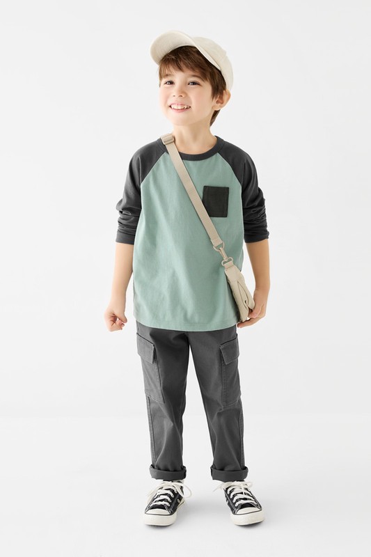 羅紋貼袋長褲-童