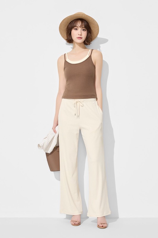 羅紋短版假兩件細肩帶-女