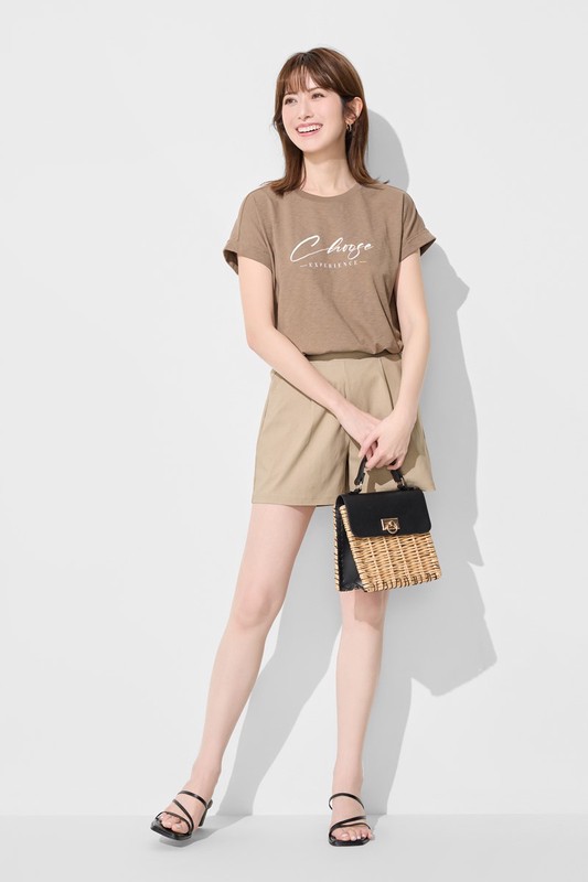 彈力打褶短褲-女