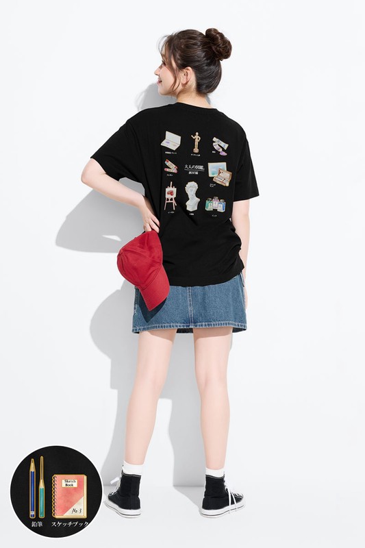 大人的圖鑑寬長版印花T恤-13-女