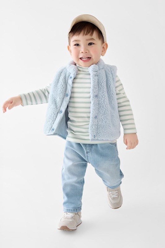 磨毛羅紋條紋立領T恤-Baby