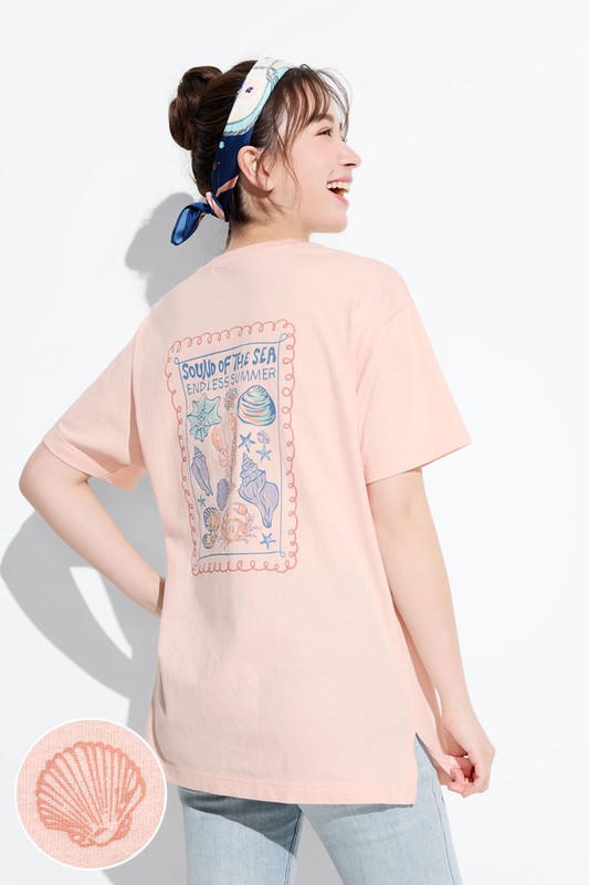 夏日海洋寬長版印花T恤-女