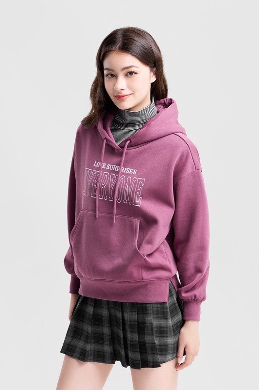 文字刷毛寬版印花連帽衫-04-女